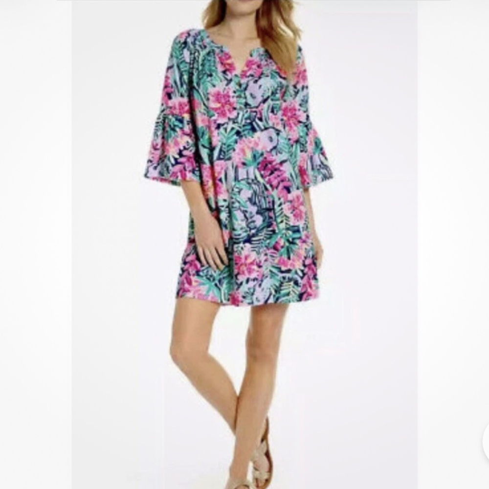 Lilly Pulitzer Teigen Dress in Multi Slathouse Soiree Sz XL Floral 3/4 Sleeve